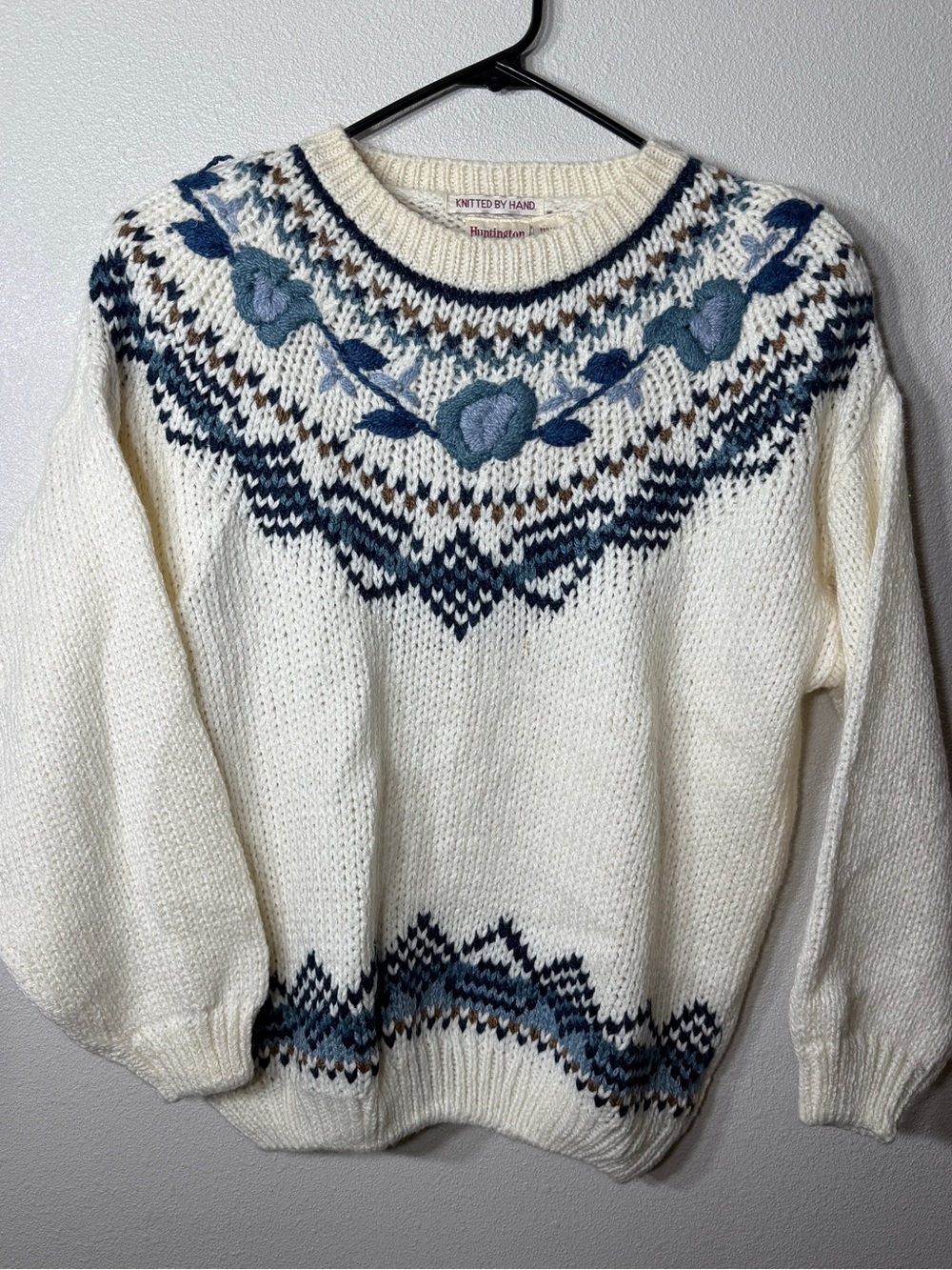 Vintage Huntington Ridge Hand-Knit Floral Fair Isle Sweater Size L